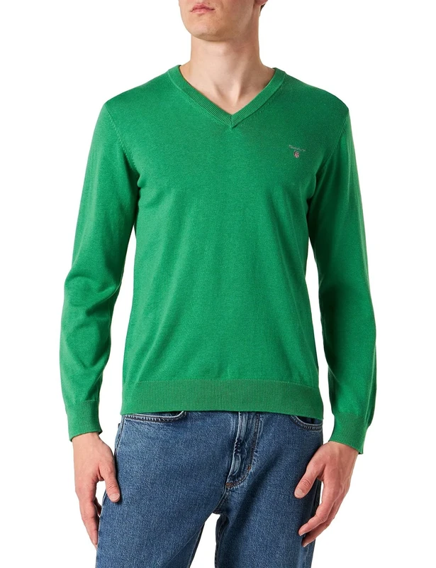 GANT Men's Classic Cotton V-Neck Pullover, Dk Hunter Green Mel, XL