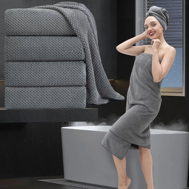 Bathroom Towel Set Dark Gray 4Pack-35x70 Towel,600GSM Ultra Soft Microfibers Bath Towel Set Large Plush Bath Sheet Towel,Highly Absorbent Quick Dry Oversized Towels Spa Hotel Luxury Shower Towels