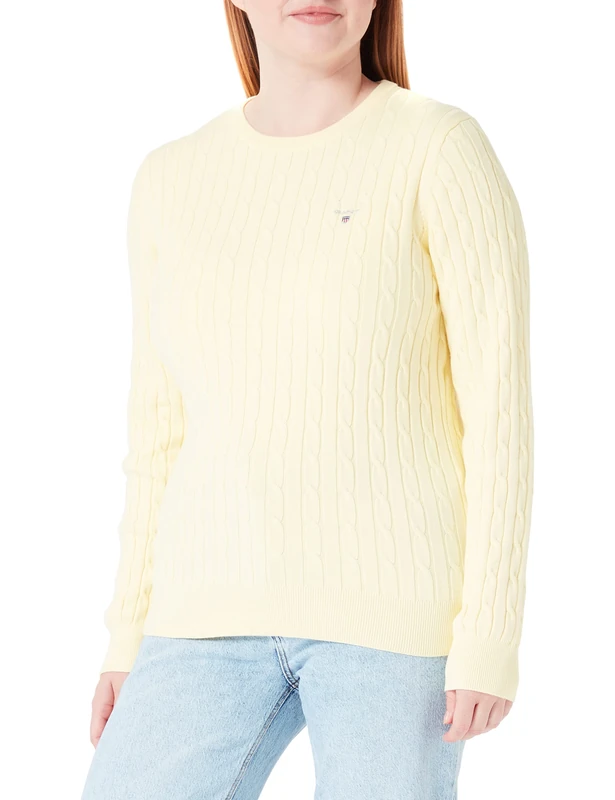 GANT Women's Stretch Cotton Cable C-Neck Pullover, Lemonade Yellow, Standard, Lemonade Yellow, XL