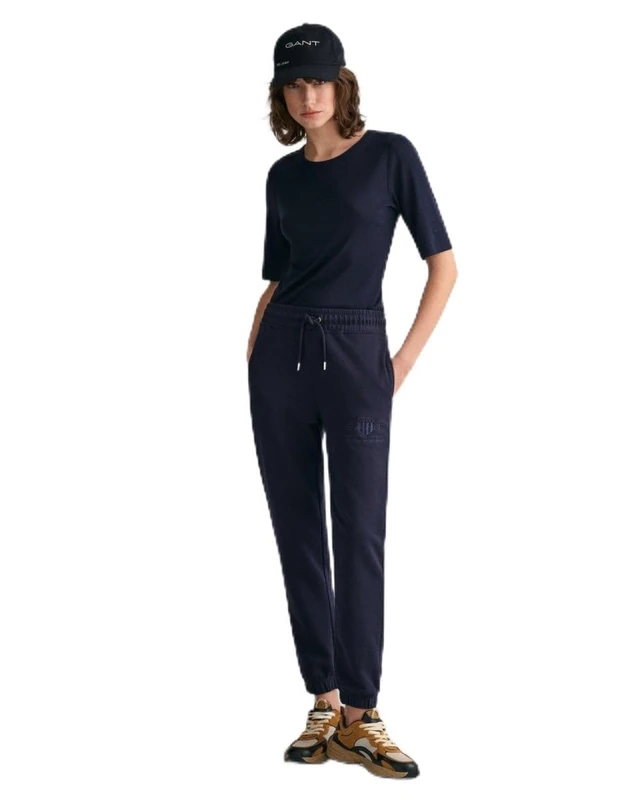 GANT Women's Reg Shield Sweatpants Tonal Logo Sweatpants, Evening Blue, XL