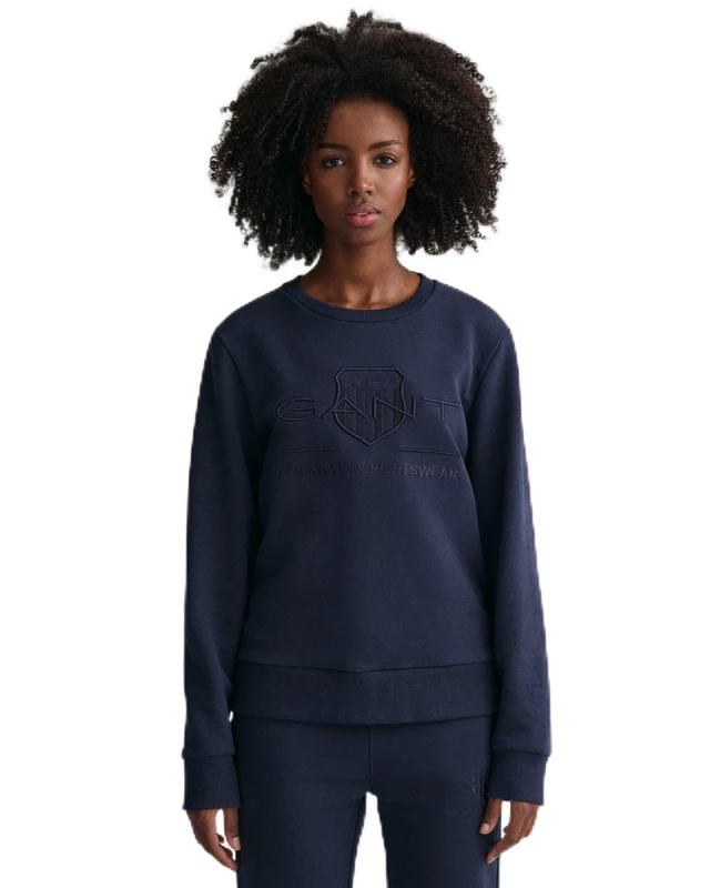 GANT Women's Reg Tonal Shield C-Neck Sweat Sweatshirt, Evening Blue, M