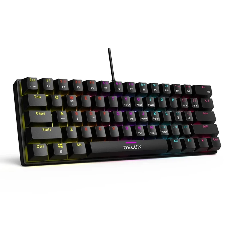 DELUX 60% Gaming Keyboard, Wired Mechanical Compact Keyboard with Blue Switches, RGB Illuminated LED Backlit, US Layout, 61 Keys and 21 Keys Anti-Ghousting, for PC Computer (KM36)