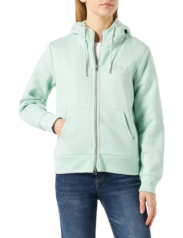 GANT Women's Reg Tonal Shield Zip Hoodie, Minty Green, XL