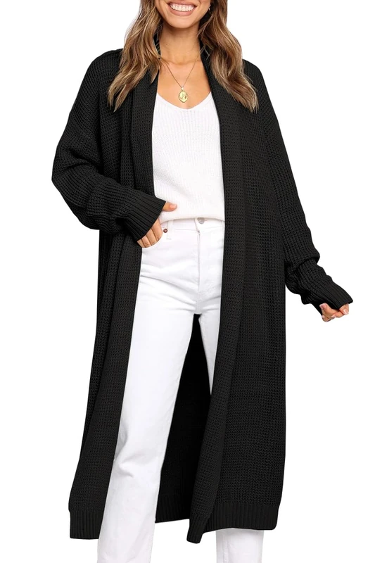 LILLUSORY Long Cardigan Sweaters for Women Fall Trendy Oversized Open Front Winter Coat, Black, Small