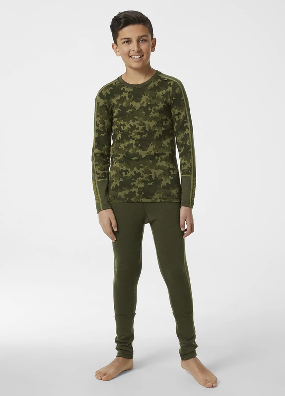 Helly Hansen Unisex Kids Junior Graphic Lifa Merino Set Pants, Green, 12 Years UK