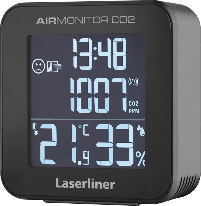 Laserliner CO2 Detector, Air Quality Meter for Carbon Dioxide, Indoor Air Monitor with Ventilation Recommendation, Alarm, Temperature and Humidity