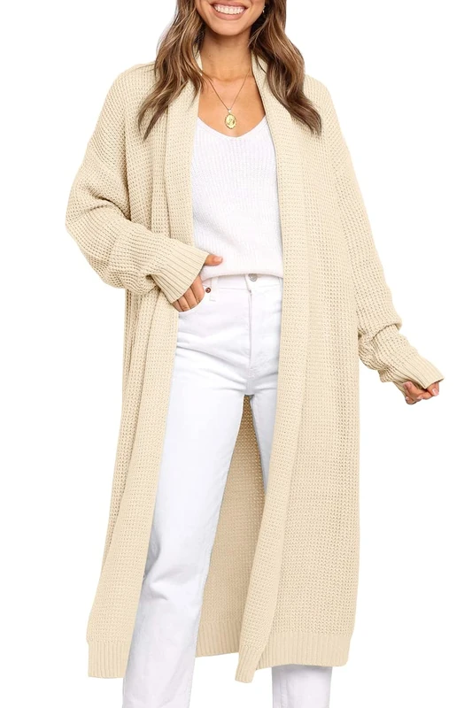 LILLUSORY Long Cardigan Sweaters for Women Fall Trendy Oversized Open Front Winter Coat, Apricot, Small