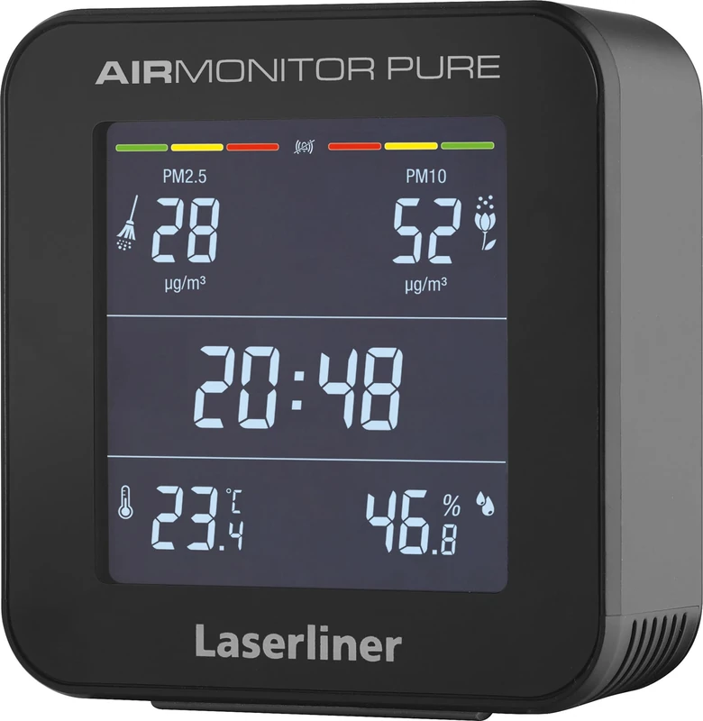 Laserliner fine dust meter, air quality meter for pollen and allergens, indoor air monitor with alarm, temperature and humidity