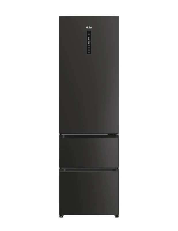 Haier 3D 60 Series 3 Freestanding Fridge Freezer, 3 Doors, Total No Frost, E Class, MyZone Plus, Easy Access Freezer Drawers, Air Surround, 348L Total Capacity, Black, 60x66x190.5 cm – HTR3619ENPB