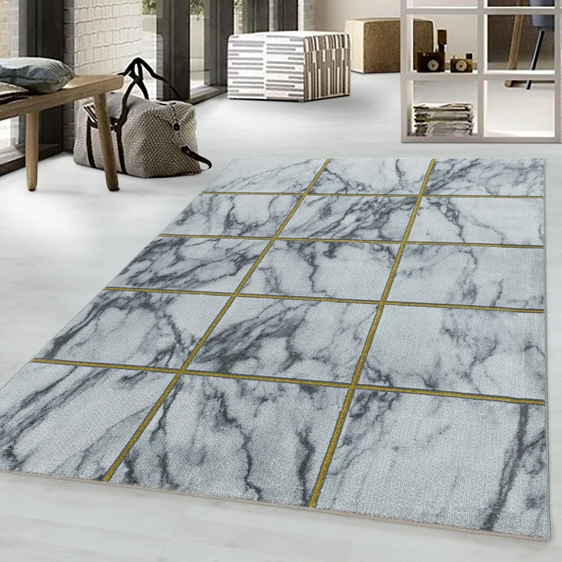 Giantore Checked Flat Pile Rug, Marble Look, Short Pile Rug, Living Room