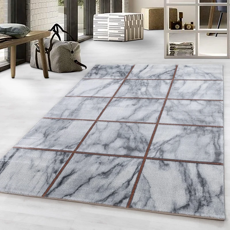 Giantore Checked Flat Pile Rug, Marble Look, Short Pile Rug, Living Room