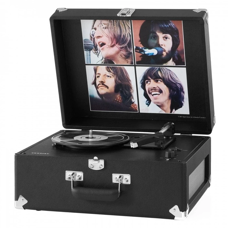 Crosley The Beatles Let It Be Anthology Portable Turntable - PVC Bluetooth Record Player, 3-Speed Suitcase Vinyl Player, Home Turntables for Vinyl Records, Built in Stereo Speakers, AUX, Black