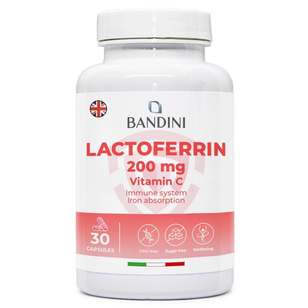 Bandini® Lactoferrin & Vitamin C | 200mg Lactoferrine + 60mg VIT C per Daily dose (1 Cap) | Improves Iron Absorption & Immune System Function | A Component in Colostrum | 30 Capsules | Vegan, Non-GMO