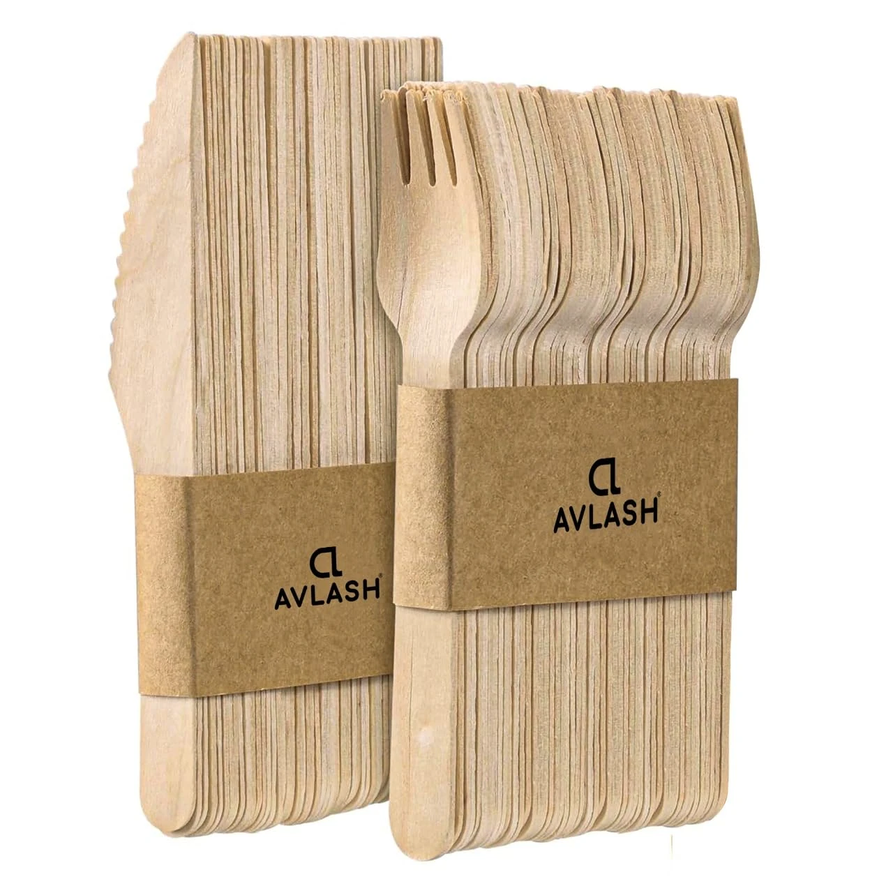 Avlash ® Pack of 200 Wooden Disposable Knives & Forks, Compostable & Biodegradable Disposable Wooden Cutlery Set, Plastic Free, Eco Friendly - (100pcs Knife & 100pcs Fork)