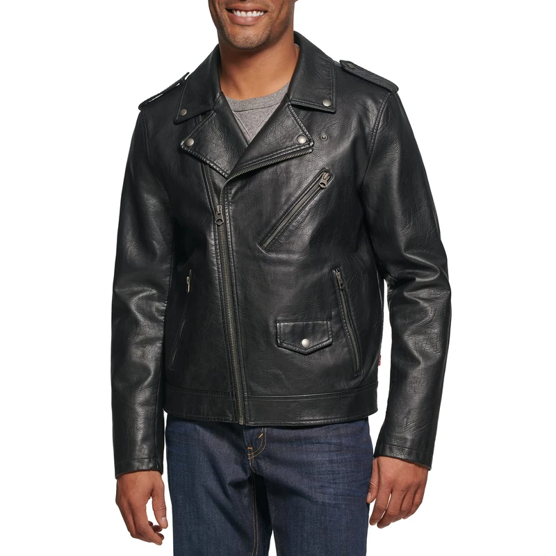 Levi's Men's Faux Leather Motorcycle Jacket, New Black, XL
