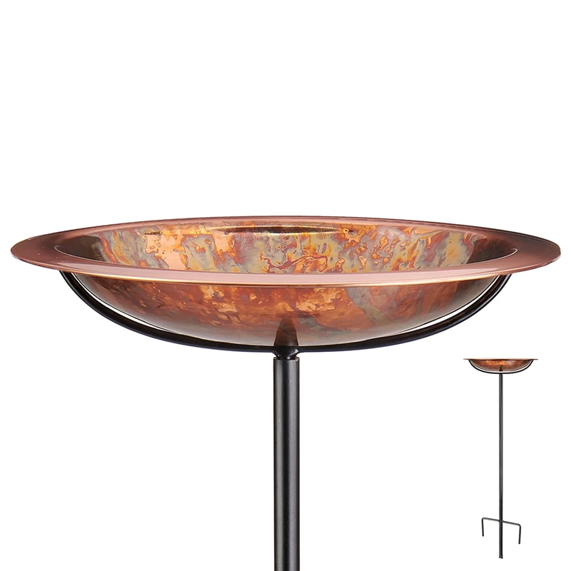 Good Directions Fired Copper Garden Pole Stake Style Ground Bird Bath, Small 13" Diameter
