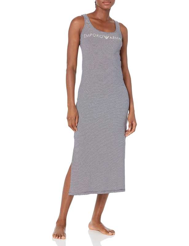 Emporio Armani Women's Nightgown Long Night Dress, Marine/Yogurt Str, M