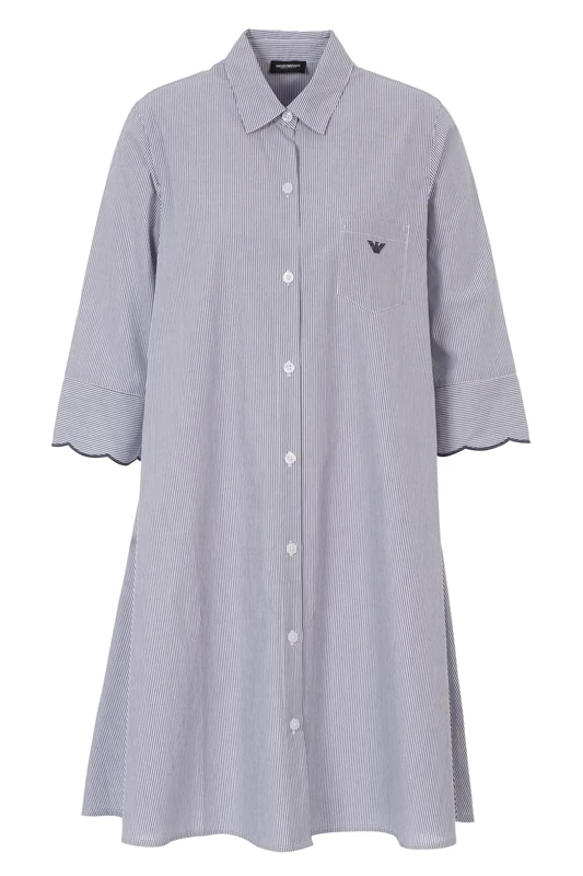 Emporio Armani Women's Nightgown Night Dress, Denim/White Stripes, L