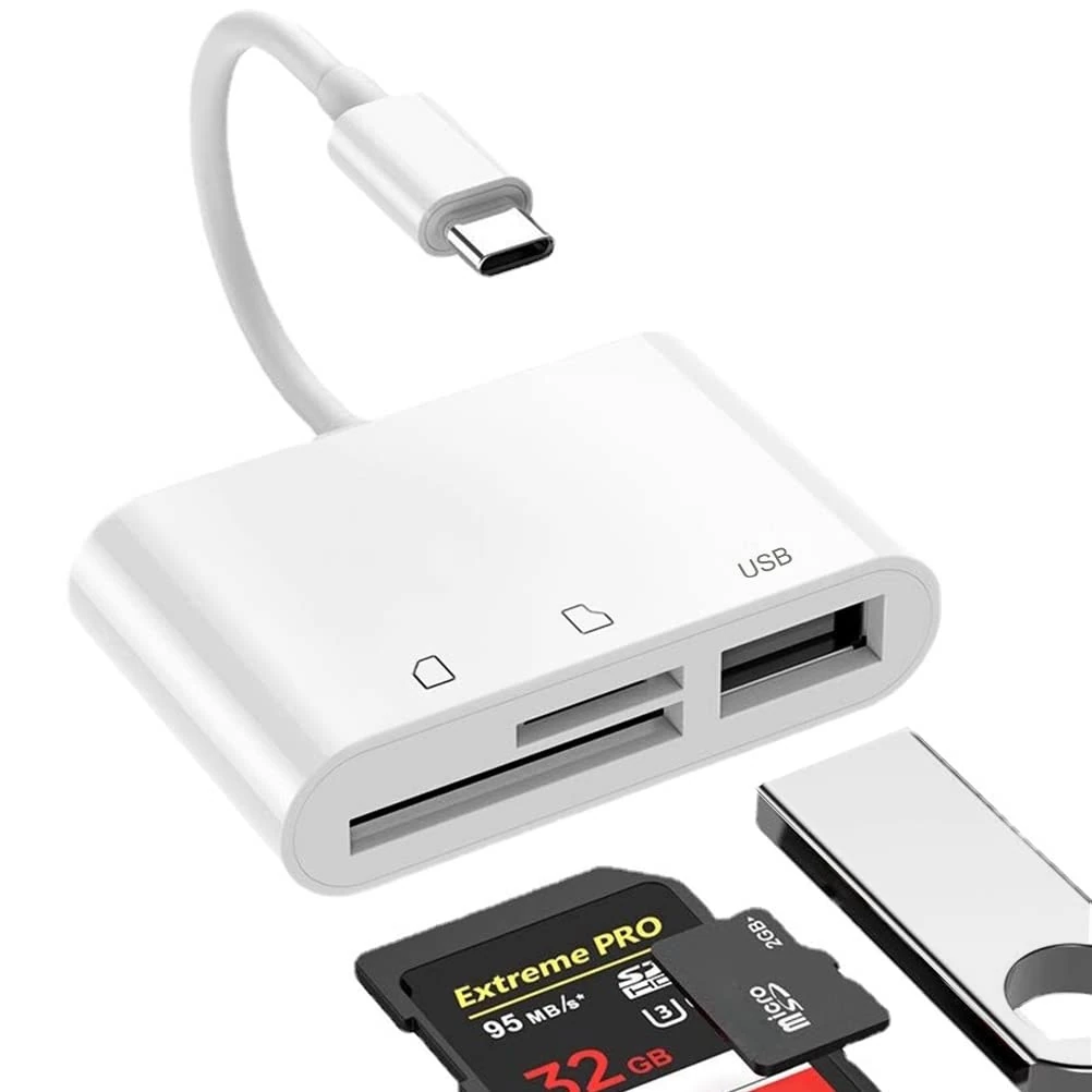 SD Card Reader, USB C Micro SD Card Reader, Memory Card Reader, Type C SD/TF Card Reader, Compatible with MacBook, Laptops, Galaxy Phones and More (White)