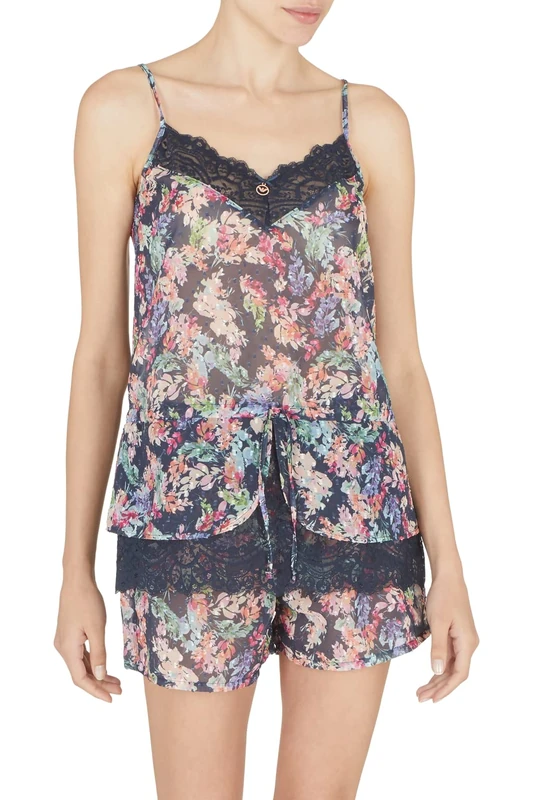 Emporio Armani Women's Daily Charm Microfibre Pyjama Set Short, Navy Floral Print, L