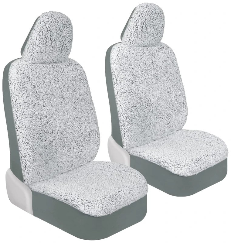 Carbella Plush Sherpa Fleece Car Seat Covers, 2 Pack Gray Seat Cover for Cars with Soft Cushioned Touch, Cute Automotive Interior Protector for Trucks Van SUV