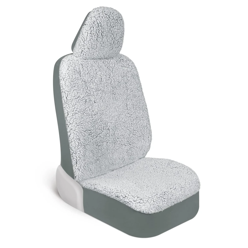 Carbella Plush Sherpa Fleece Car Seat Cover, 1 Piece Gray Seat Cover for Cars with Soft Cushioned Touch, Cute Automotive Interior Protector for Trucks Van SUV