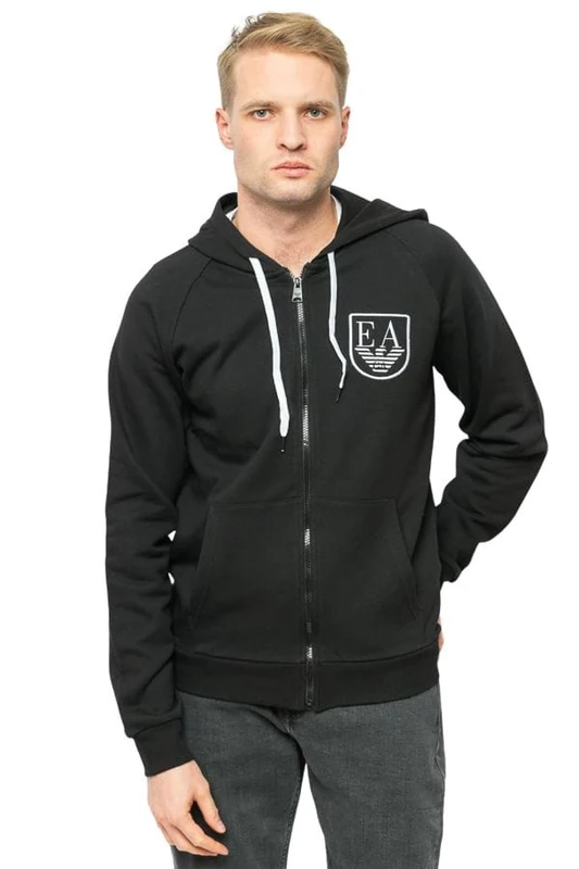 Emporio Armani Underwear Men's Zipped Hoodie Sweatshirt Shield Logo Terry, Black, S