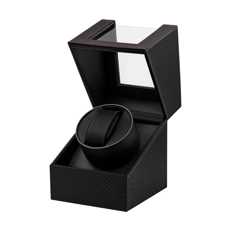 Mcbazel Automatic Watch Winder, Watch Winders for 1 Watches,Automatic Watch Winder Box with Quiet Motor Leather Carbon Fiber Pattern-Black Red