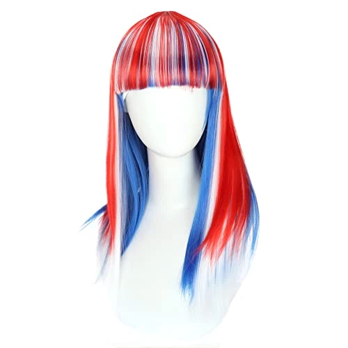 YEESHEDO Cosplay Wig for Women Long Straight Hair with Bangs Wigs for Girls Heat Resistant Synthetic Wig for Party Costume Anime Halloween (Red/White/Blue)