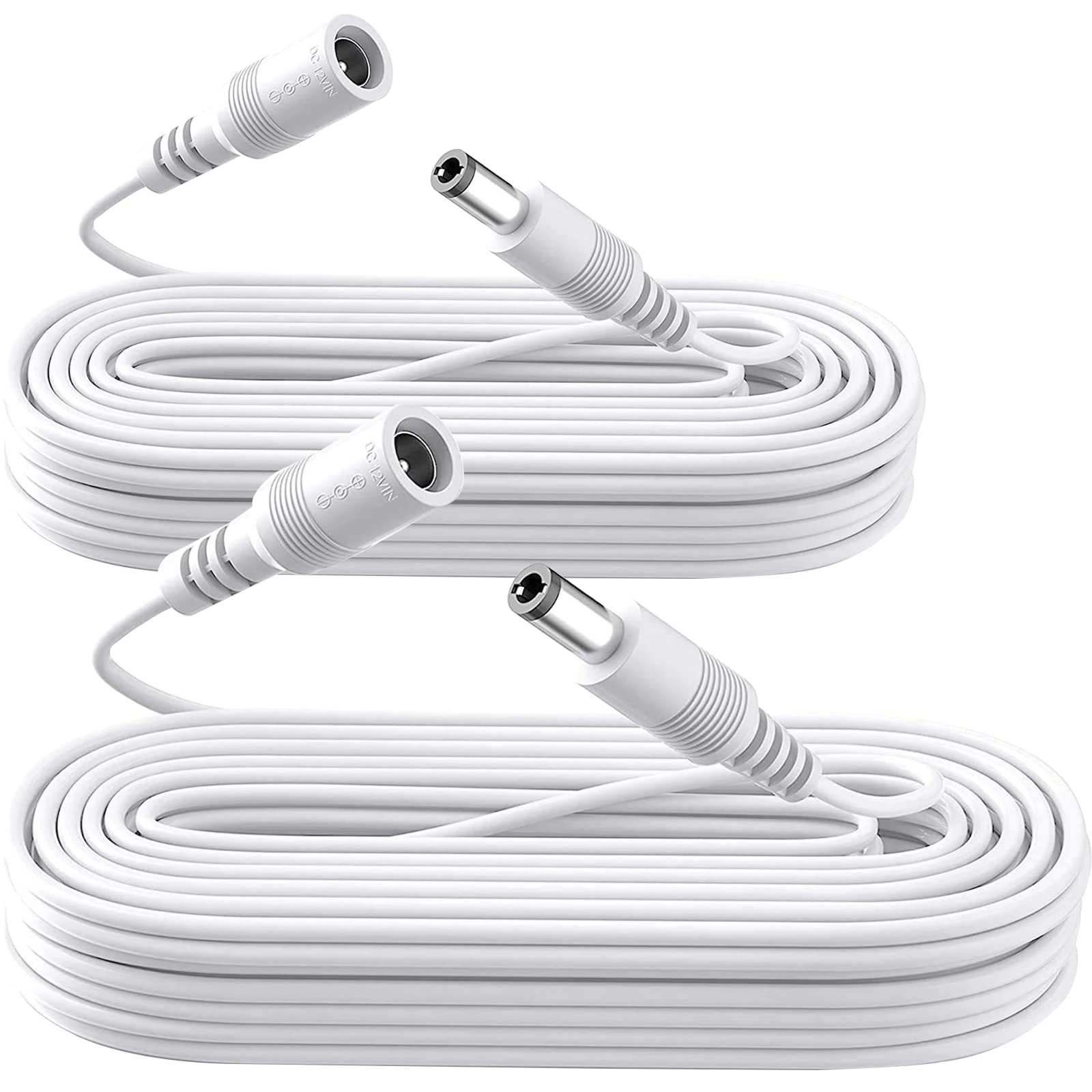 ANLINK 2 Pack 20ft 6M DC Power Extension Cable, 2PCS DC 12V Power Adapter Extension Cord 5.5mm x 2.1mm for CCTV Security Camera/Router/LED Strip Light/Printer and More-White