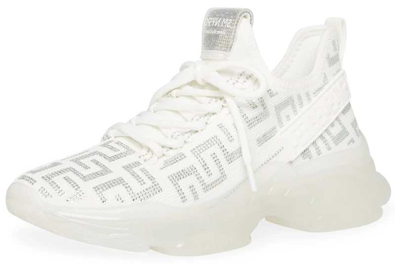 Steve Madden Women's Maxima Sneaker, White/Silver, 6.5 UK