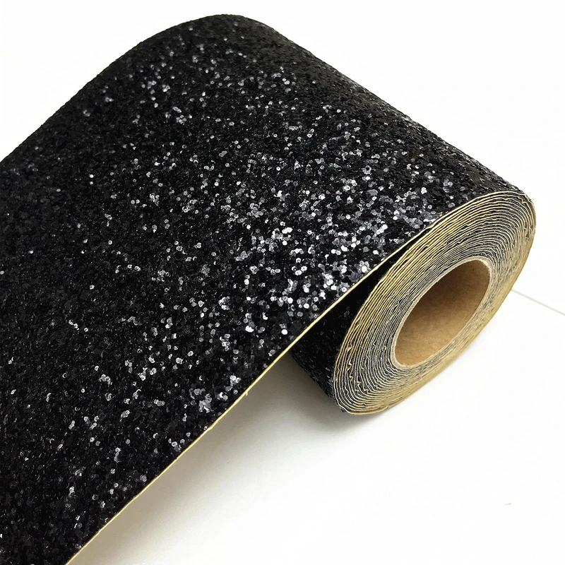 DHHOUSE Black Chunky Glitter Wallpaper Border,Peel and Stick Glitter Wall Border (20cm x 5 Meters, Black)