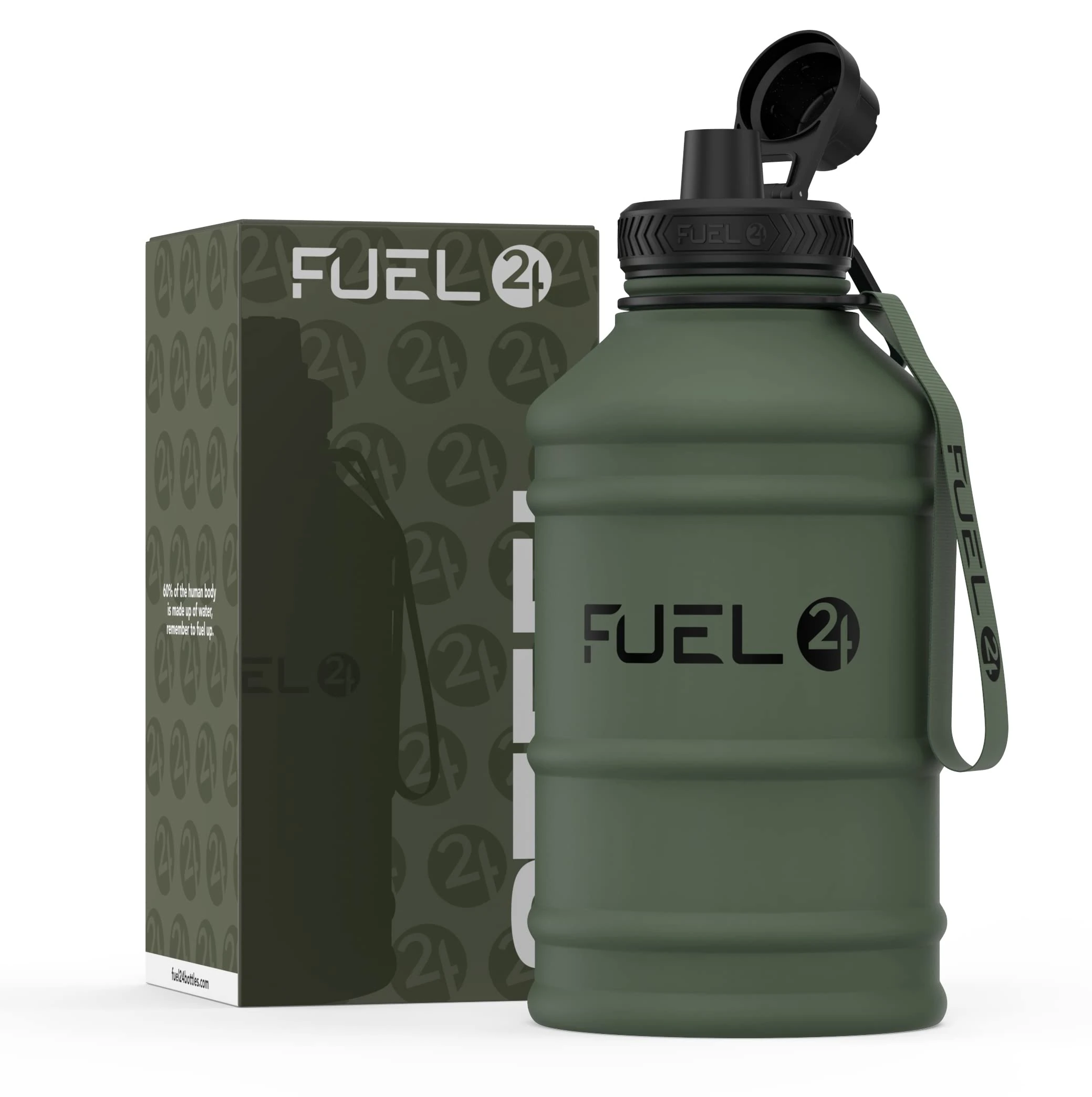 Fuel24 Stainless Steel Jug - 1.3 or 2.2 Litre Water Bottle - Extra Strong, BPA Free, Leak Proof - Large Gym Sports Bottle, 1.3L, 2.2L, Metal Bottle - Colour Options
