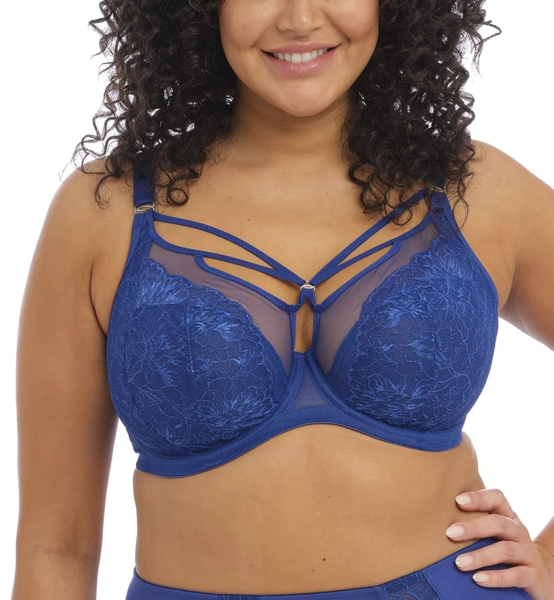 Elomi Women's Plus Size Brianna Strappy Underwire Plunge Bra, Lapis, 34F