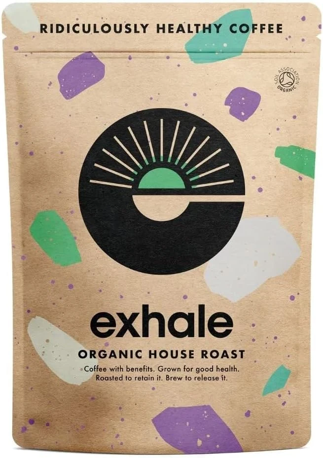 EXHALE Organic Wholebean Coffee - NEW LARGE 450G PACK - Mycotoxin Free & Suitable for Bulletproof Coffee. Single Origin and 100% Arabica Beans - Medium Roast