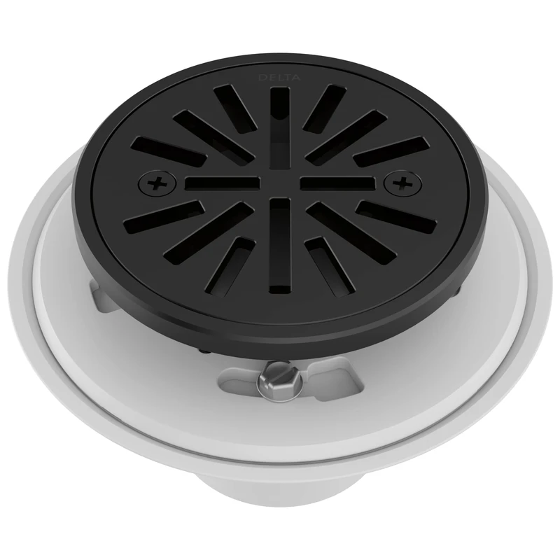 Delta 4 Inch Matte Black Tile-In Round Shower Floor Drain with Gasket and Removable Drain Gate, Matte Black DT061411-BL