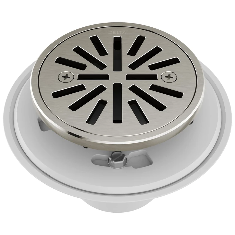 Delta 4 Inch Brushed Nickel Round Tile-In Round Shower Floor Drain with Gasket and Removable Drain Gate, Stainless DT061411-SS - Image 1