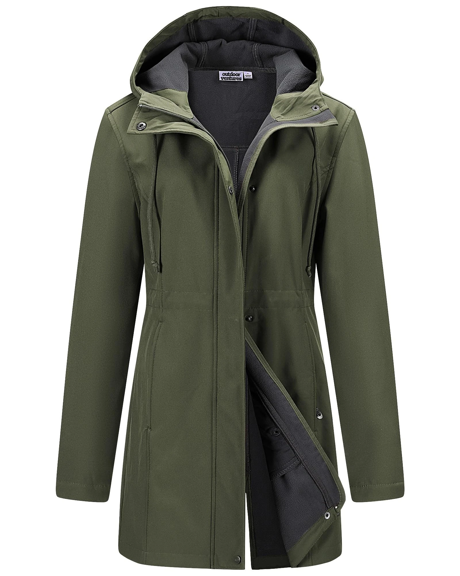 Outdoor Ventures Softshell Jacket Ladies Rain Jacket Functional Rain Coat Windbreaker Waterproof Hiking Jacket Breathable Outdoor Jacket with Hood for Spring Fall Winter Olive Green L