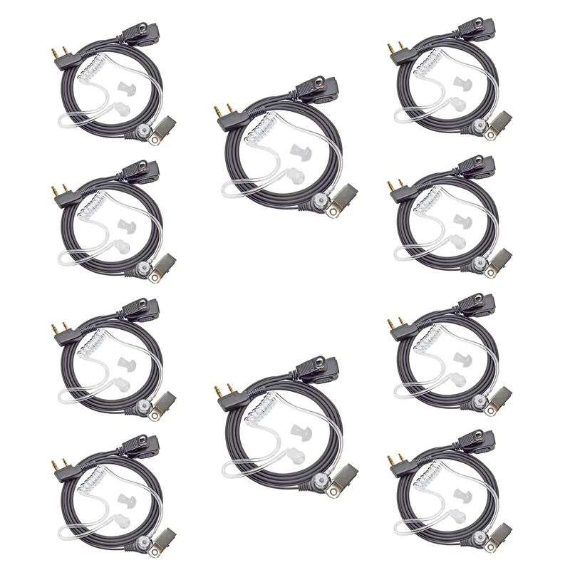 HYSHIKRA Walkie Talkie Earpiece 2 Pin Headset Compatible with Kenwood Baofeng UV5R 888S UV-82HP BF-F8HP Retevis Two Way Radios (10 pcs)