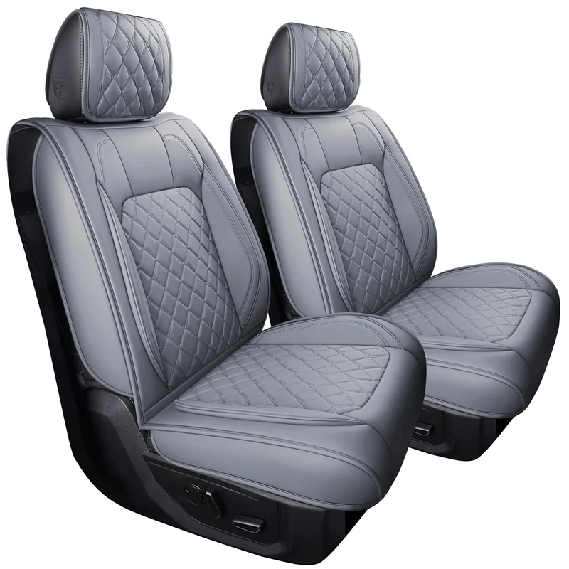 Aierxuan Dodge Ram Car Seat Covers Front Pair Waterproof Leather Custom Fit 2009-2025 1500/2500/3500 Crew Quad Regular Cab Truck Pickup Compatible with Airbag(2 PCS Front/Grey)