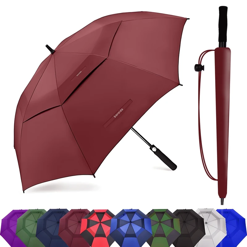 Baraida Golf Umbrella Large 62/68/72 Inch, Large Oversize Double Canopy Vented Windproof Waterproof Umbrella, Automatic Open Golf Umbrella for Men and Women and Family.(72 inch, Burgundy)