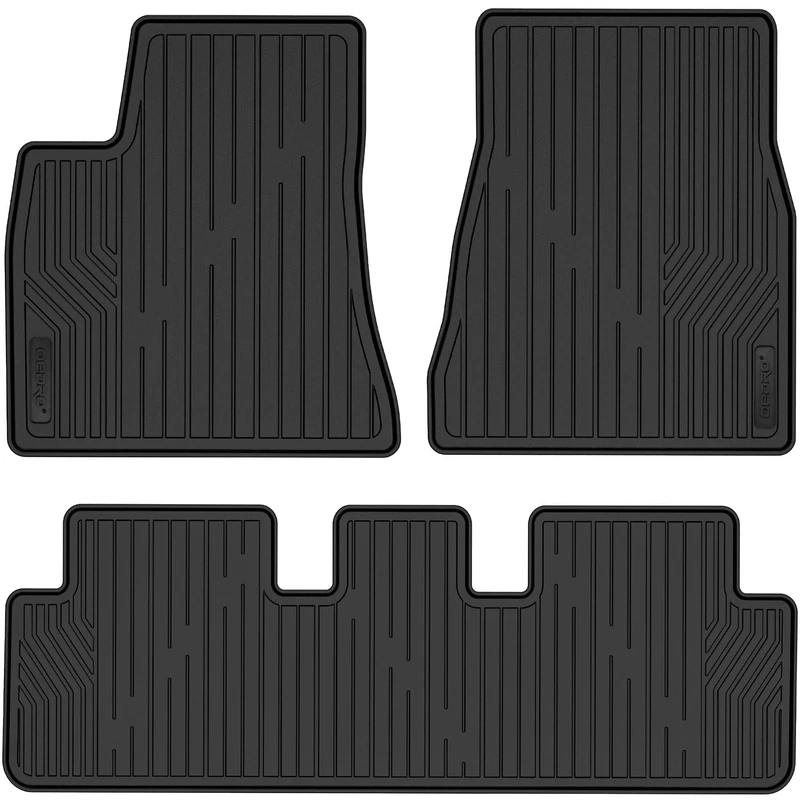 OEDRO Floor Mats Compatible with 2017-2023 Tesla Model 3, Unique Black TPE All-Weather Guard, Includes 1st and 2nd Row, Full Set Liners