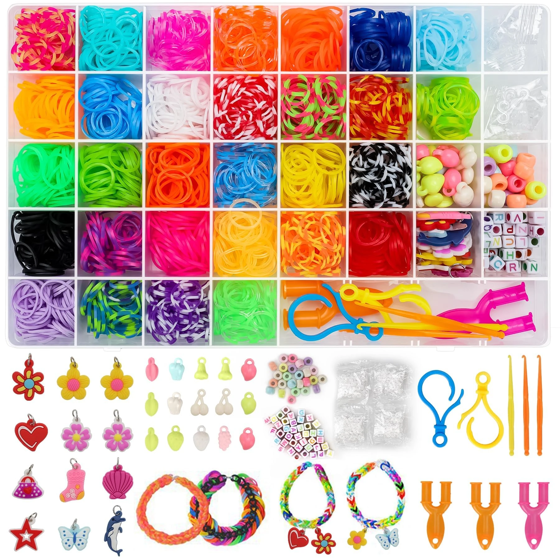 UUEMB 2500+ Loom Bands Kit, 30 Colors Loom Bands for DIY Refill Bracelet Making Craft Kits, Loom Twist Bands with More Accessories in 40 Grids Case for Party, Xmas Gift Birthday Present