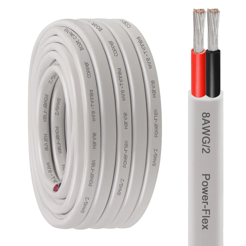 Kimbluth 8 Gauge Duplex Marine Wire Tinned Copper Boat Cable, 30ft 8 AWG Standard USA OFC Oxygen Free Copper Wire for Automotive Boat Speakers Solar Outdoors