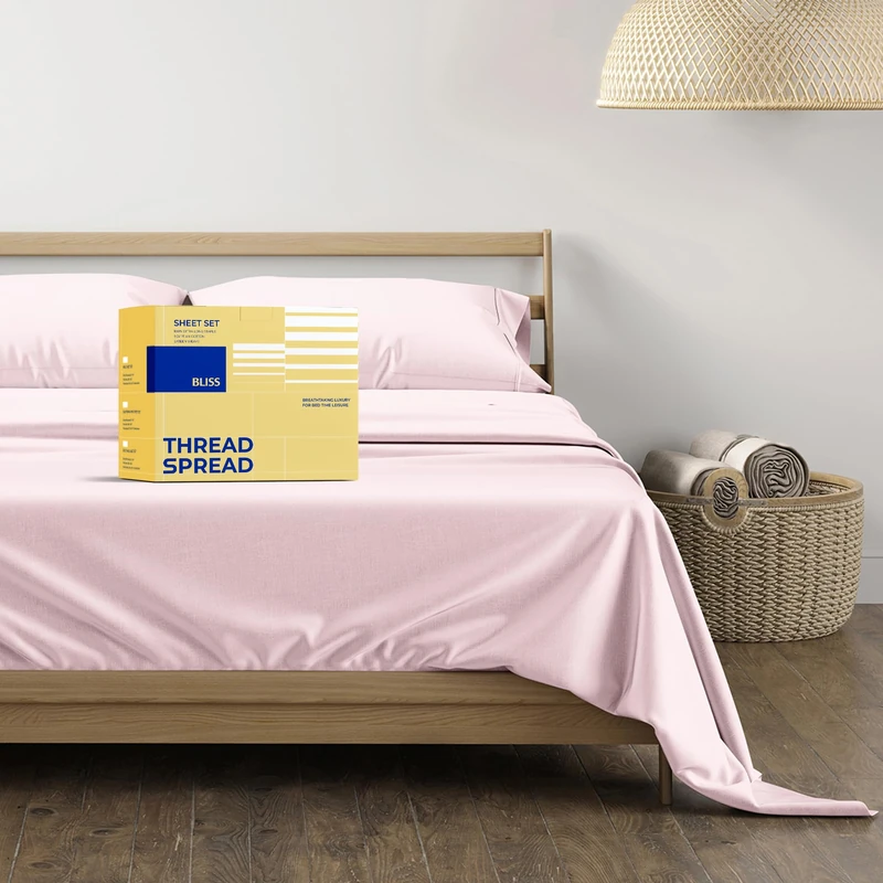 THREAD SPREAD 100% Egyptian Cotton Split King Sheets Sets for Adjustable Bed - 600 Series Bliss Collection Top Split King Sheets Set (5 PC, Blush), 16" Deep Pocket Sheets for Adjustable Bed