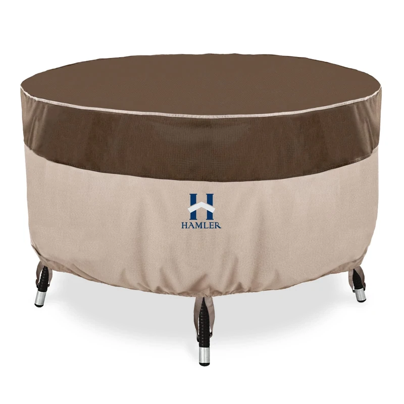 HAMLER Round Table Chairs Set Covers, Waterproof UV Resistant Anti-Fading Cover for Small Patio Furniture Covers,Table Chairs Set, Heavy Duty Brown Durable Outdoor Table Cover (96" Dia x 27.5" H)