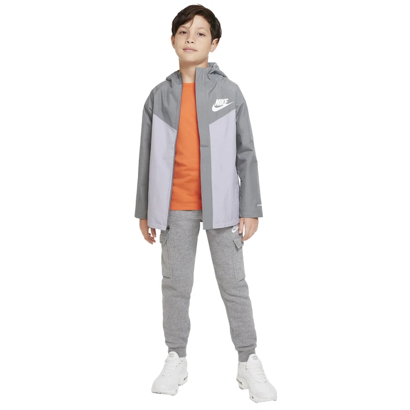NIKE DM8128-084 B NSW SF WR Jacket Boy's SMOKE GREY/LT STEEL GREY/WHITE Size S