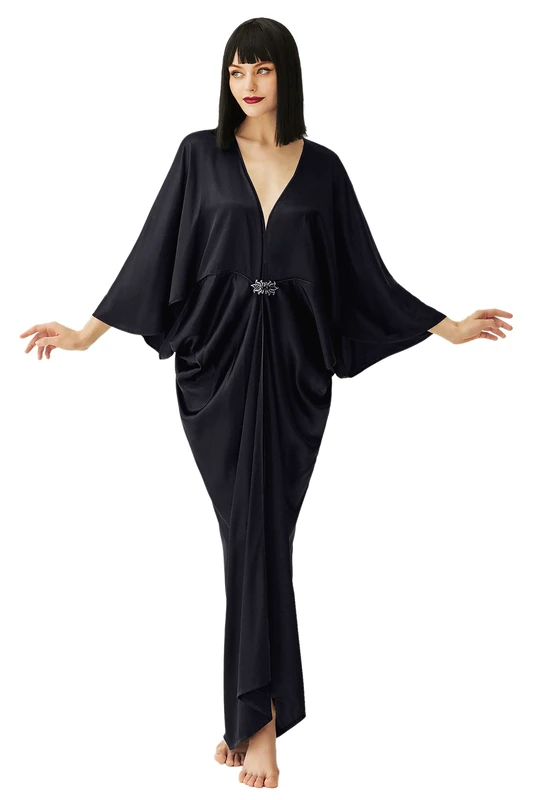 BABEYOND 1920s Satin Cocoon Gown - Hollywood Style Robe Great Gatsby Party Outfit Batwing Sleeves Art Deco Coat, Black, One Size