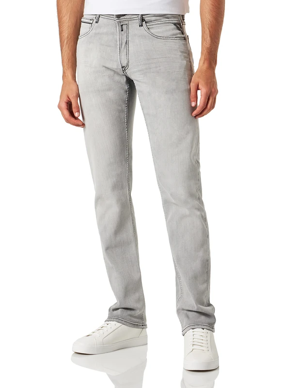 Replay men's Grover straight-fit jeans with stretch, gray (Light Gray 095), W32 x L32