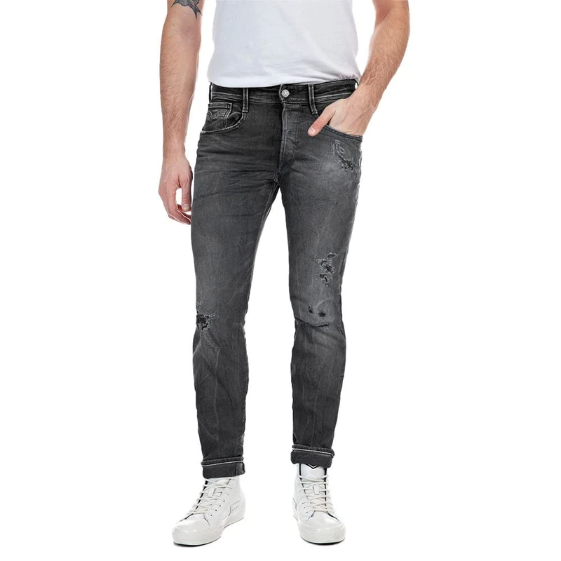 REPLAY Men's M914Y Anbass Od Black Stretch Jeans, Dark Grey 097-3, 27W / 32L - Image 1